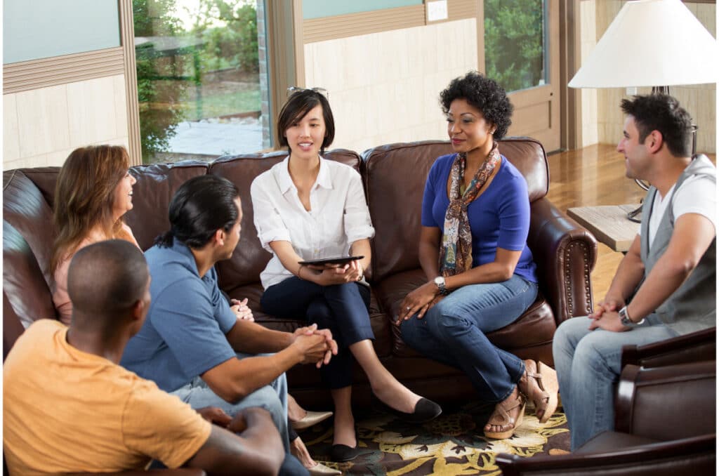 therapy group meeting at a house