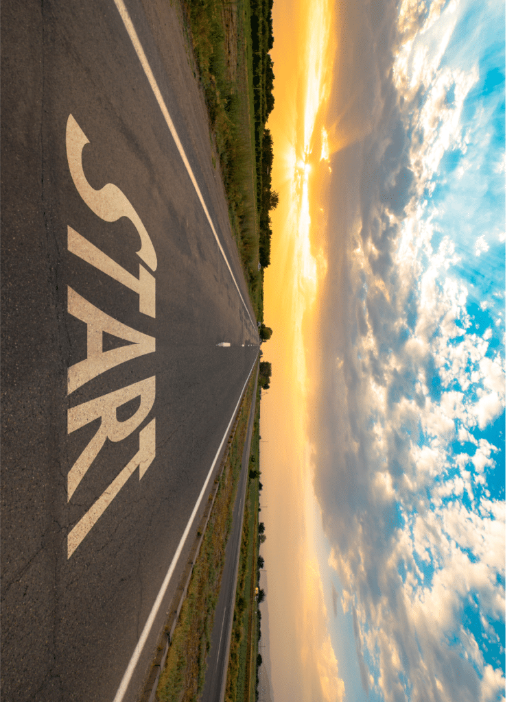 landscape photo with "start" on the road