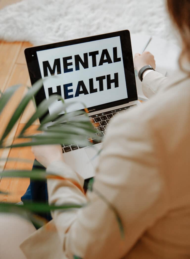 computer screen with words "mental health"