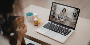 Telehealth therapy video call session with a licensed Denver therapist